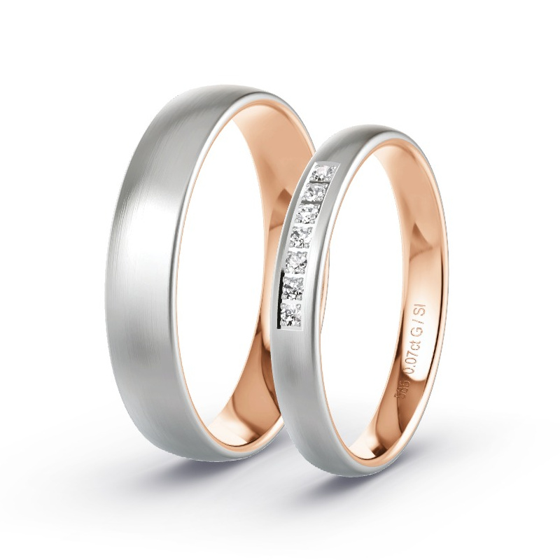 Wedding Rings Rose Gold/White Gold - 0.07ct Diamonds - Model N°1408 Wedding Rings Rose Gold/White Gold - 0.07ct Diamonds - Model N°1408