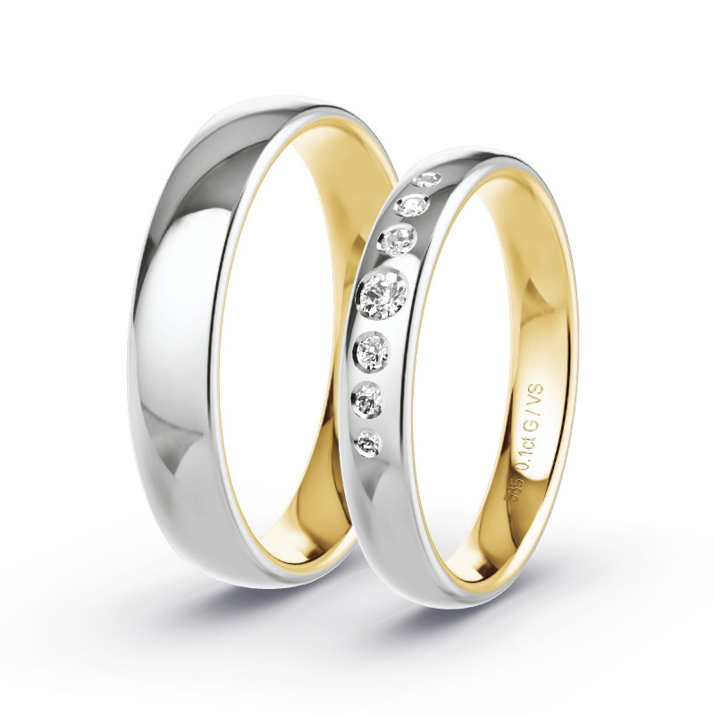 Wedding Rings Yellow Gold/White Gold - 0.04ct Diamonds - Model N°1686 Wedding Rings Yellow Gold/White Gold - 0.04ct Diamonds - Model N°1686