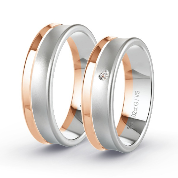 Wedding Rings Rose Gold/White Gold - 0.02ct Diamonds - Model N°1308