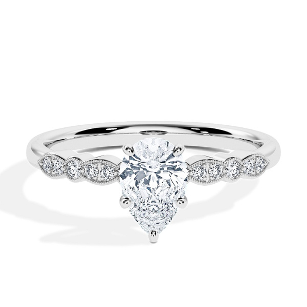 Engagement Ring White Gold - 0.44ct Pear - Model N°3019, Side-Stone, Pavé