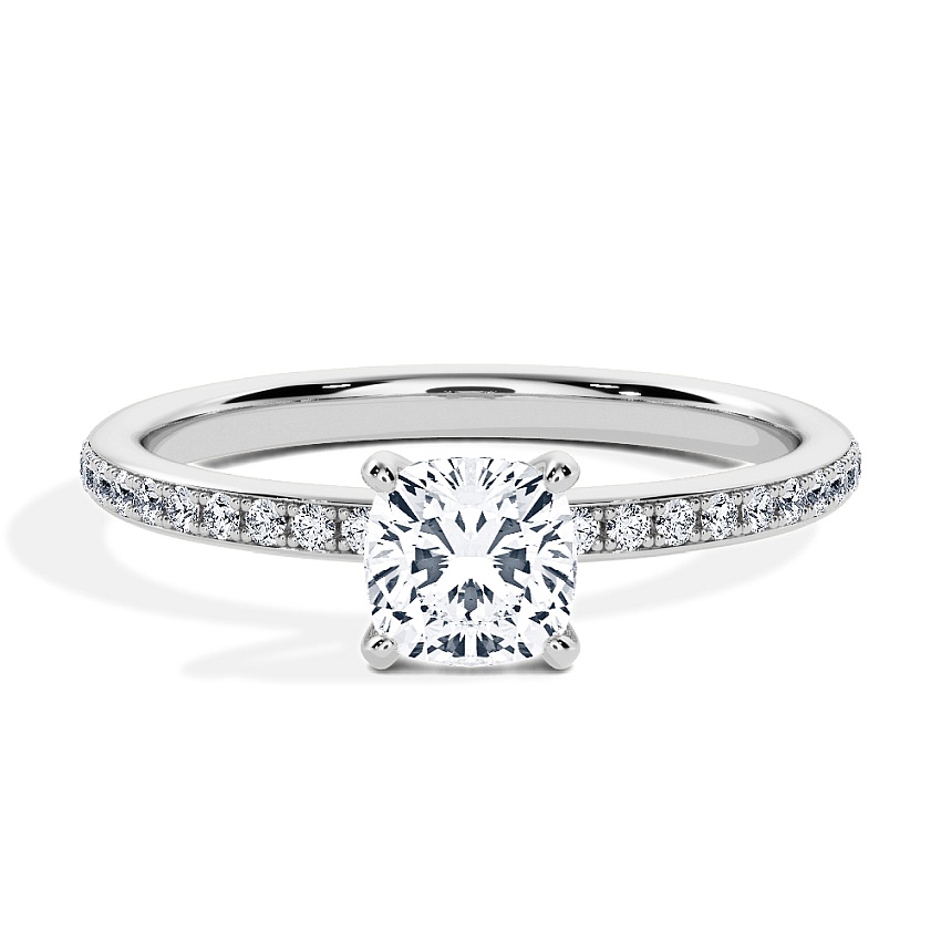 Engagement Ring Platinum - 0.70ct Cushion - Model N°3013, Pavé Engagement Ring Platinum - 0.70ct Cushion - Model N°3013, Pavé
