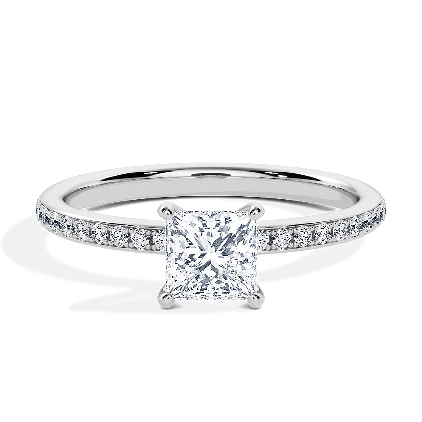 Engagement Ring Platinum - 0.50ct Princess - Model N°3013, Pavé Engagement Ring Platinum - 0.50ct Princess - Model N°3013, Pavé