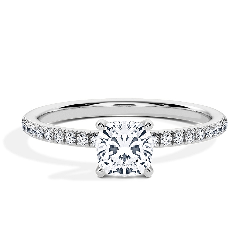 Engagement Ring Platinum - 0.70ct Cushion - Model N°3013, Pavé Engagement Ring Platinum - 0.70ct Cushion - Model N°3013, Pavé