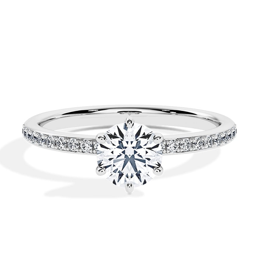 Engagement Ring White Gold - 0.70ct Diamonds - Model N°3014 Brilliant, Pavé Engagement Ring White Gold - 0.70ct Diamonds - Model N°3014 Brilliant, Pavé