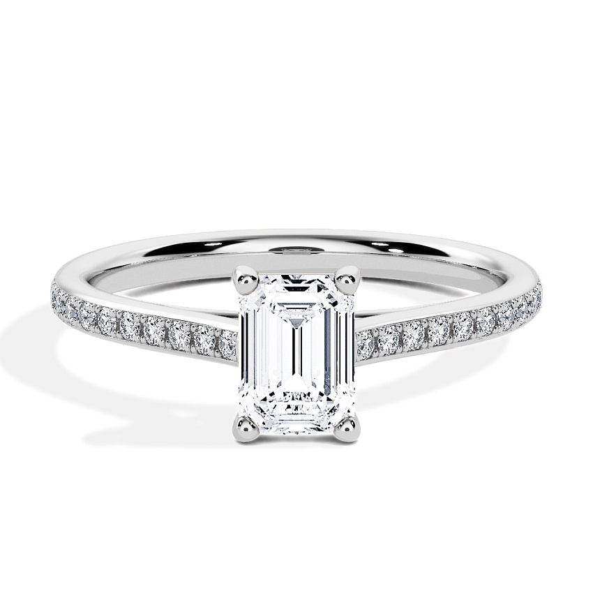 Engagement Ring Platinum - 0.50ct Emerald - Model N°3015, Pavé