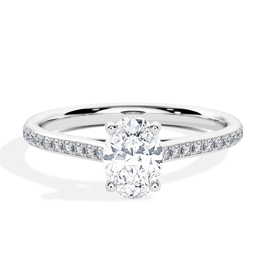 Engagement Ring White Gold - 0.70ct Diamonds - Model N°3015 Oval, Pavé Engagement Ring White Gold - 0.70ct Diamonds - Model N°3015 Oval, Pavé