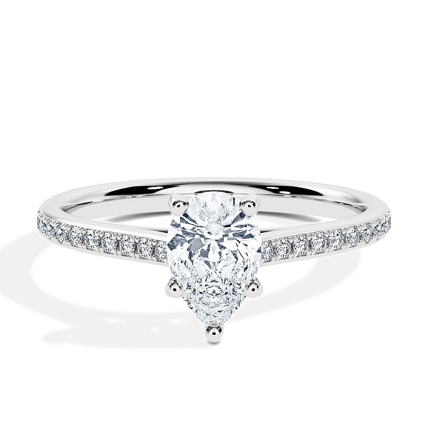 Engagement Ring White Gold - 0.70ct Diamonds - Model N°3015 Pear, Pavé Engagement Ring White Gold - 0.70ct Diamonds - Model N°3015 Pear, Pavé