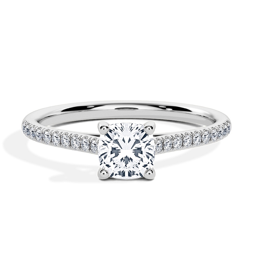 Engagement Ring Platinum - 0.70ct Cushion - Model N°3015, Pavé Engagement Ring Platinum - 0.70ct Cushion - Model N°3015, Pavé