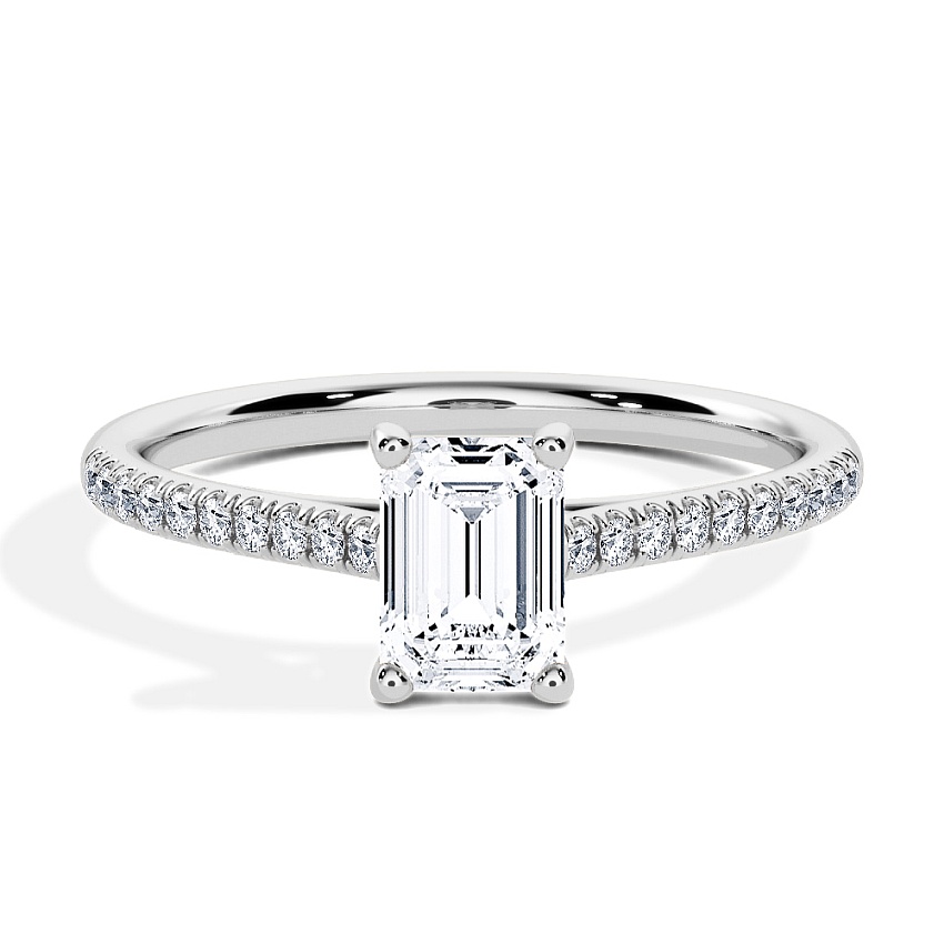 Engagement Ring Platinum - 0.50ct Emerald - Model N°3015, Pavé Engagement Ring Platinum - 0.50ct Emerald - Model N°3015, Pavé