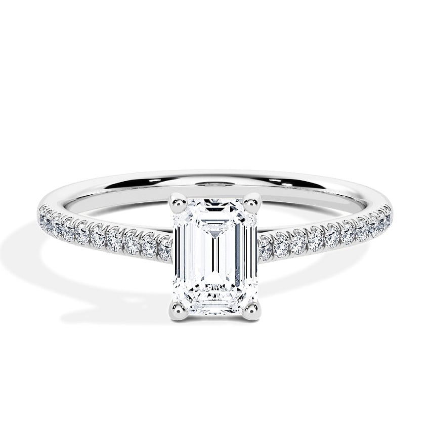 Engagement Ring White Gold - 0.70ct Diamonds - Model N°3015 Emerald, Pavé Engagement Ring White Gold - 0.70ct Diamonds - Model N°3015 Emerald, Pavé