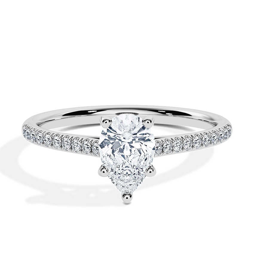 Engagement Ring Platinum - 0.50ct Pear - Model N°3015, Pavé Engagement Ring Platinum - 0.50ct Pear - Model N°3015, Pavé