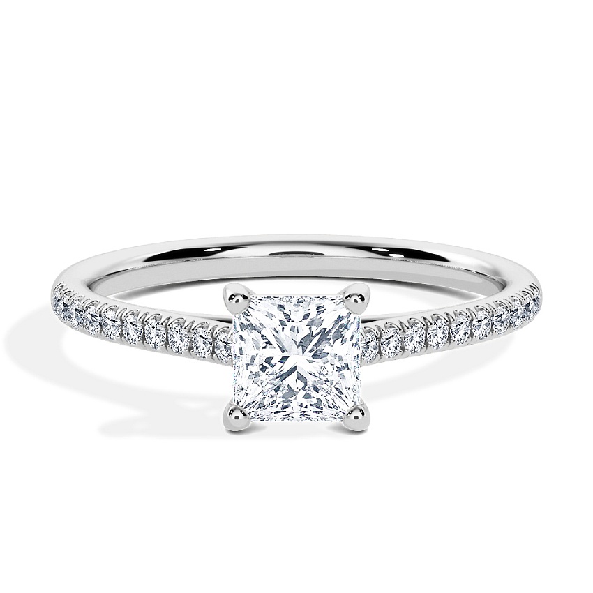 Engagement Ring Platinum - 0.50ct Princess - Model N°3015, Pavé Engagement Ring Platinum - 0.50ct Princess - Model N°3015, Pavé