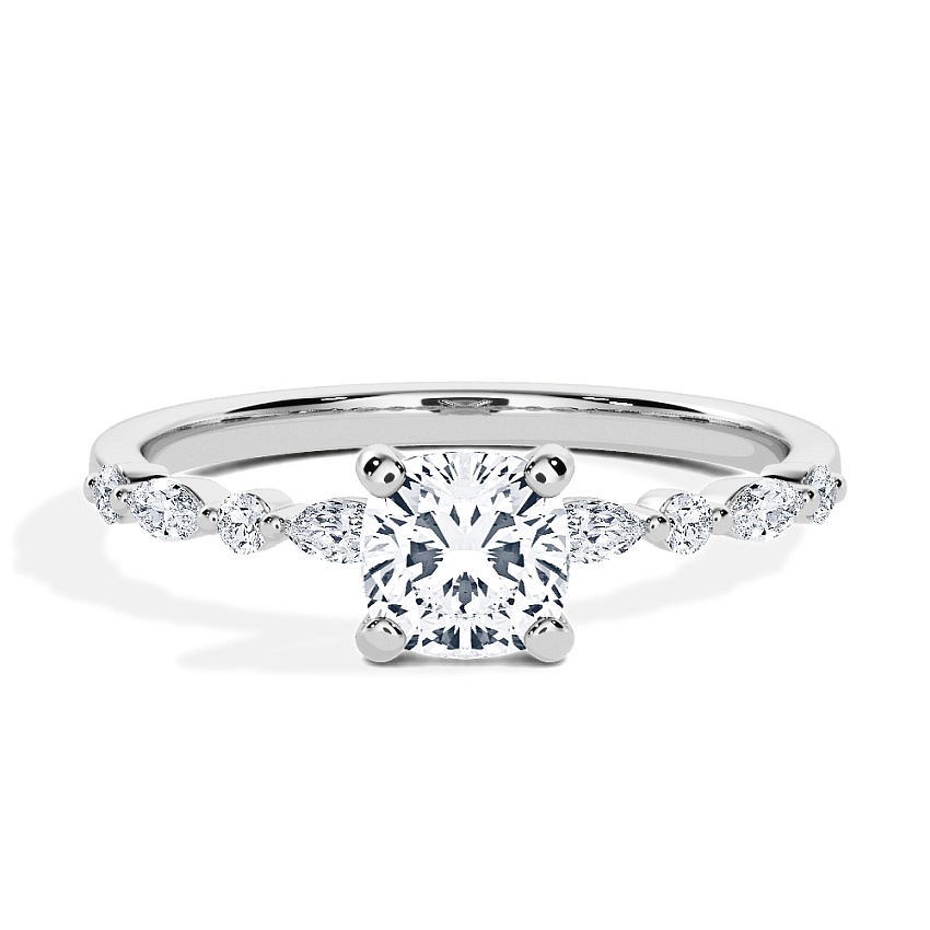 Engagement Ring Platinum - 0.74ct Cushion - Model N°3018, Side-Stone Engagement Ring Platinum - 0.74ct Cushion - Model N°3018, Side-Stone