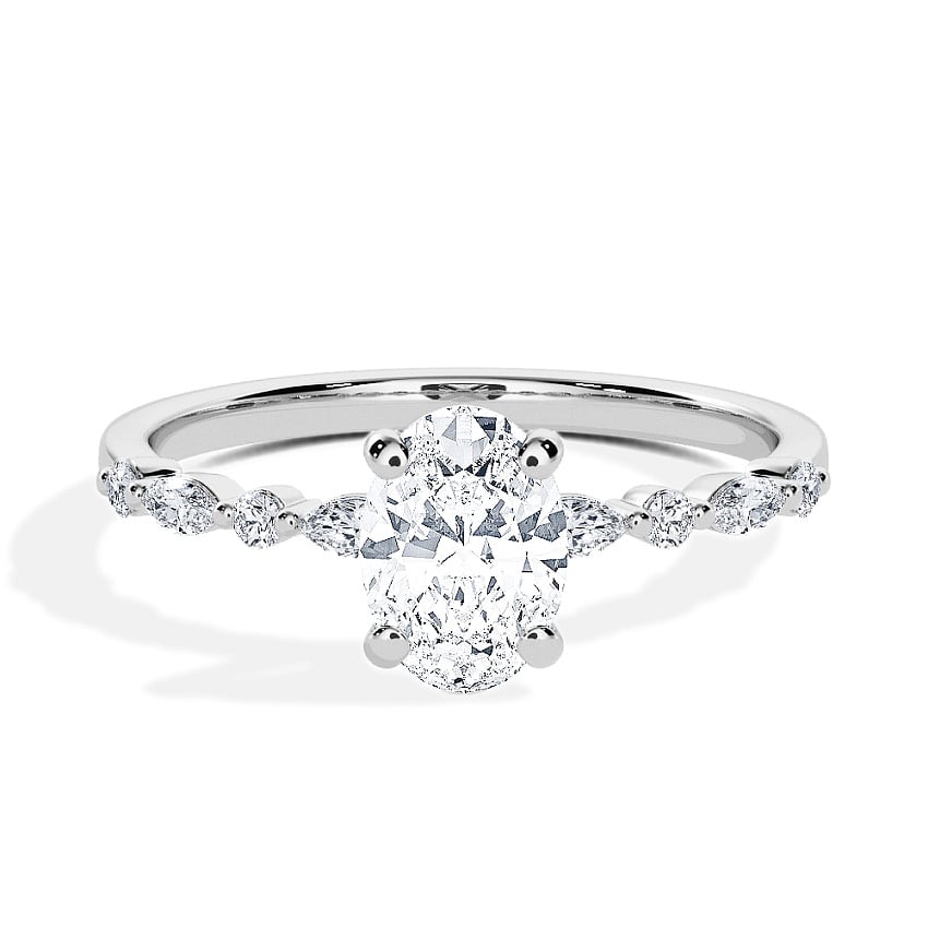 Engagement Ring Platinum - 0.54ct Diamonds - Model N°3018 Oval, Side-Stone Engagement Ring Platinum - 0.54ct Diamonds - Model N°3018 Oval, Side-Stone