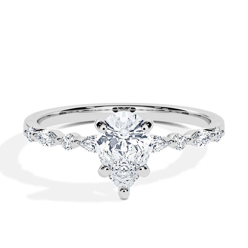Engagement Ring Platinum - 0.54ct Pear - Model N°3018, Side-Stone Engagement Ring Platinum - 0.54ct Pear - Model N°3018, Side-Stone