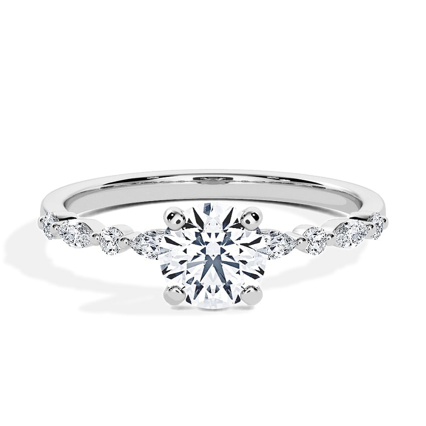 Engagement Ring Platinum - 0.54ct Diamonds - Model N°3018 Brilliant, Side-Stone Engagement Ring Platinum - 0.54ct Diamonds - Model N°3018 Brilliant, Side-Stone
