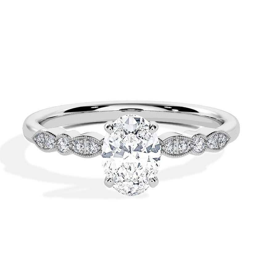 Engagement Ring Platinum - 0.44ct Diamonds - Model N°3019 Oval, Side-Stone, Pavé Engagement Ring Platinum - 0.44ct Diamonds - Model N°3019 Oval, Side-Stone, Pavé