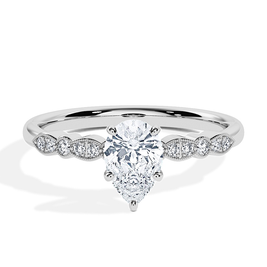 Engagement Ring Platinum - 0.44ct Pear - Model N°3019, Side-Stone, Pavé Engagement Ring Platinum - 0.44ct Pear - Model N°3019, Side-Stone, Pavé