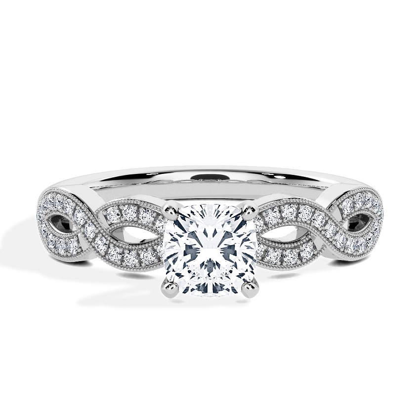 Engagement Ring Platinum - 0.71ct Cushion - Model N°3020, Side-Stone, Pavé Engagement Ring Platinum - 0.71ct Cushion - Model N°3020, Side-Stone, Pavé
