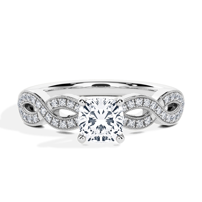 Engagement Ring White Gold - 0.71ct Cushion - Model N°3020, Side-Stone, Pavé Engagement Ring White Gold - 0.71ct Cushion - Model N°3020, Side-Stone, Pavé