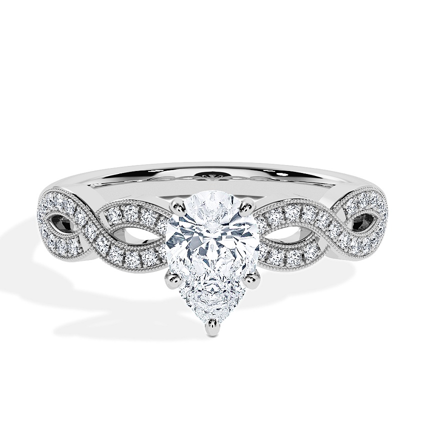 Engagement Ring Platinum - 0.51ct Pear - Model N°3020, Side-Stone, Pavé Engagement Ring Platinum - 0.51ct Pear - Model N°3020, Side-Stone, Pavé