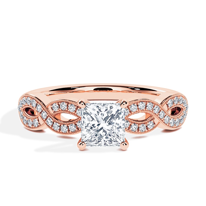 Engagement Ring Rose Gold - 0.51ct Princess - Model N°3020, Side-Stone, Pavé Engagement Ring Rose Gold - 0.51ct Princess - Model N°3020, Side-Stone, Pavé