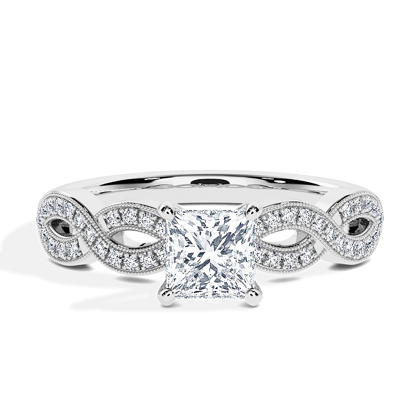 Engagement Ring White Gold - 0.51ct Princess - Model N°3020, Side-Stone, Pavé Engagement Ring White Gold - 0.51ct Princess - Model N°3020, Side-Stone, Pavé
