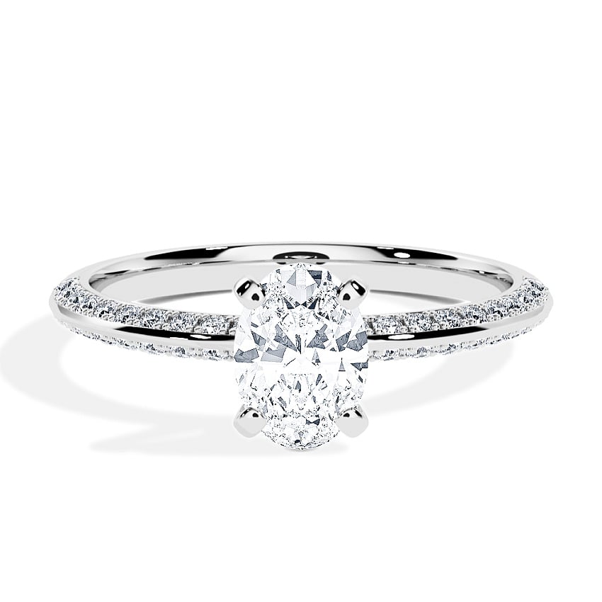 Engagement Ring White Gold - 0.90ct Diamonds - Model N°3021 Oval, Pavé Engagement Ring White Gold - 0.90ct Diamonds - Model N°3021 Oval, Pavé