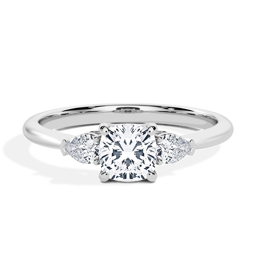 Engagement Ring Platinum - 0.74ct Cushion - Model N°3304, 3-Stone Engagement Ring Platinum - 0.74ct Cushion - Model N°3304, 3-Stone