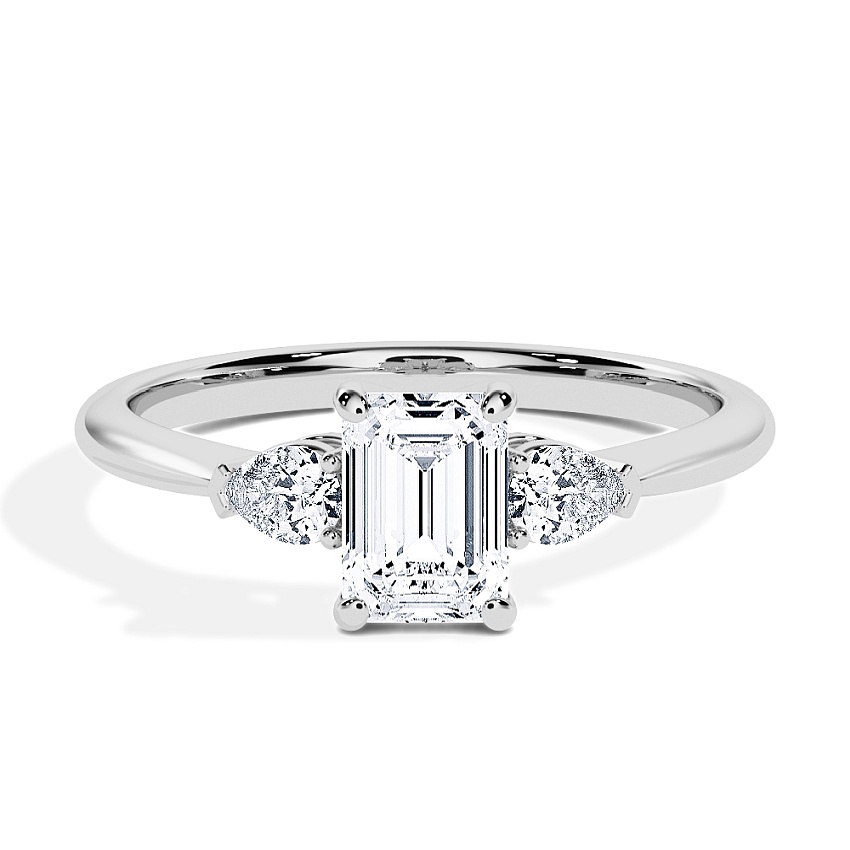 Engagement Ring Platinum - 0.54ct Emerald - Model N°3304, 3-Stone Engagement Ring Platinum - 0.54ct Emerald - Model N°3304, 3-Stone