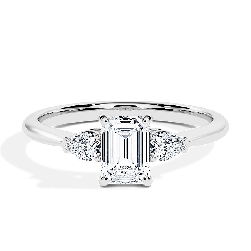 Engagement Ring White Gold - 0.74ct Diamonds - Model N°3304 Emerald, 3-Stone Engagement Ring White Gold - 0.74ct Diamonds - Model N°3304 Emerald, 3-Stone