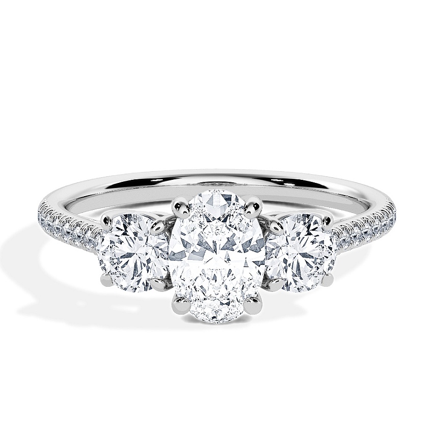 Engagement Ring Platinum - 0.86ct Oval - Model N°3305, 3-Stone, Pavé Engagement Ring Platinum - 0.86ct Oval - Model N°3305, 3-Stone, Pavé