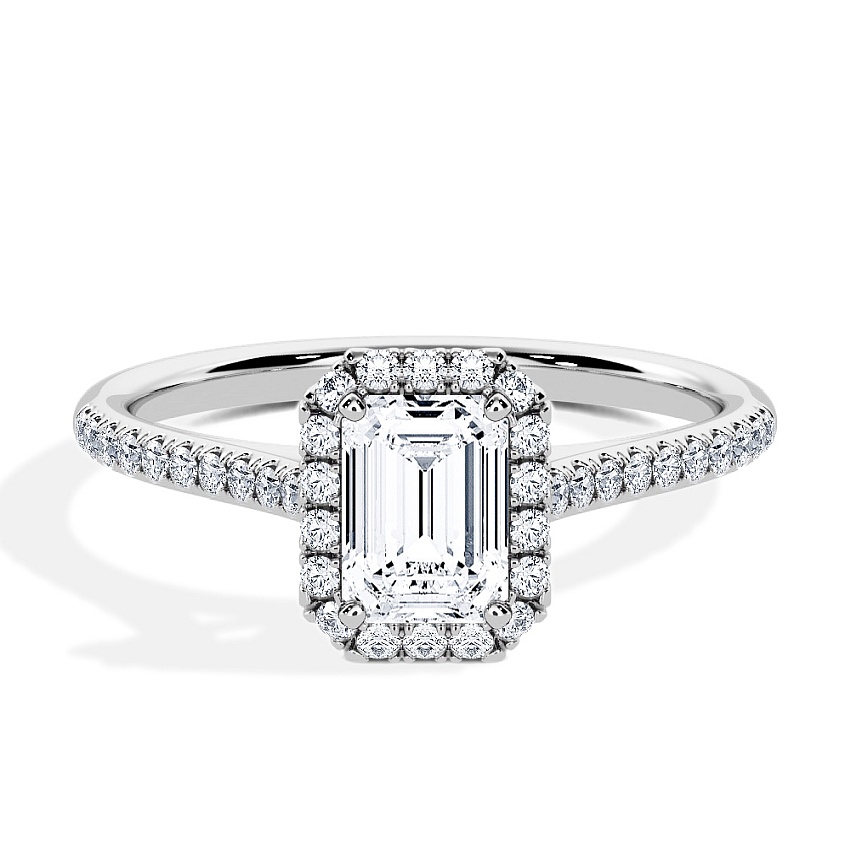 Engagement Ring Platinum - 0.62ct Emerald - Model N°3408, Halo, Pavé Engagement Ring Platinum - 0.62ct Emerald - Model N°3408, Halo, Pavé