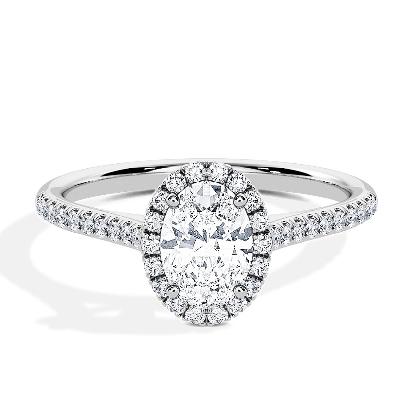 Engagement Ring Platinum - 0.62ct Oval - Model N°3408, Halo, Pavé Engagement Ring Platinum - 0.62ct Oval - Model N°3408, Halo, Pavé