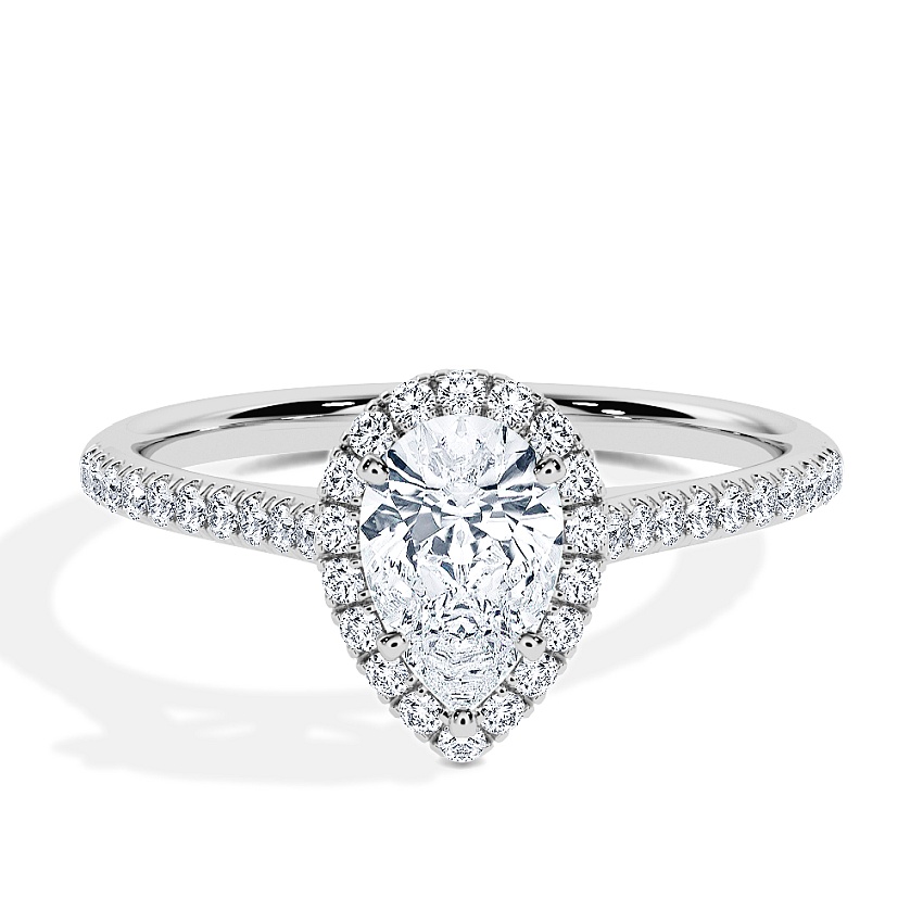 Engagement Ring Platinum - 0.62ct Pear - Model N°3408, Halo, Pavé Engagement Ring Platinum - 0.62ct Pear - Model N°3408, Halo, Pavé