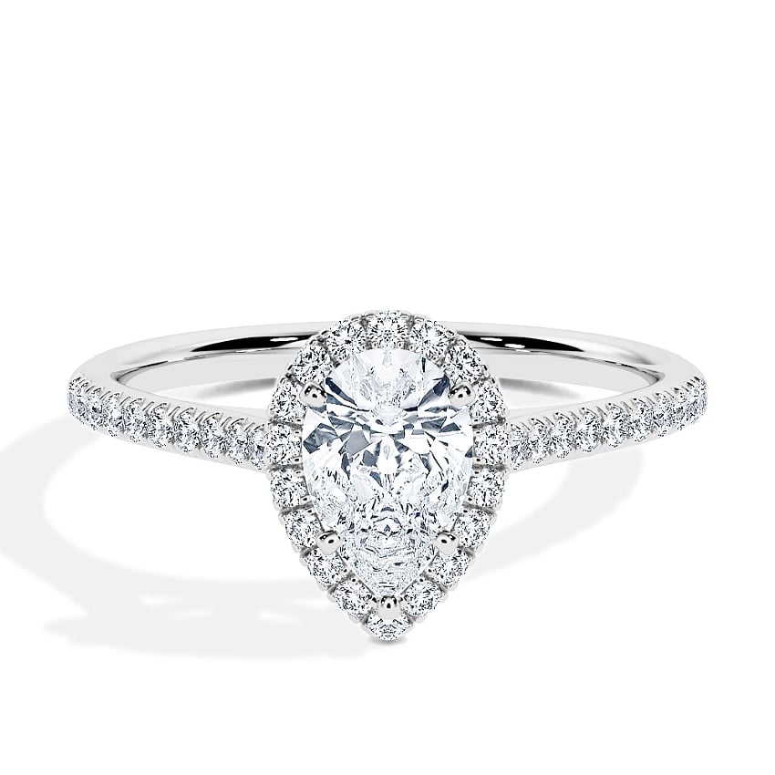 Engagement Ring White Gold - 0.84ct Diamonds - Model N°3408 Pear, Halo, Pavé Engagement Ring White Gold - 0.84ct Diamonds - Model N°3408 Pear, Halo, Pavé