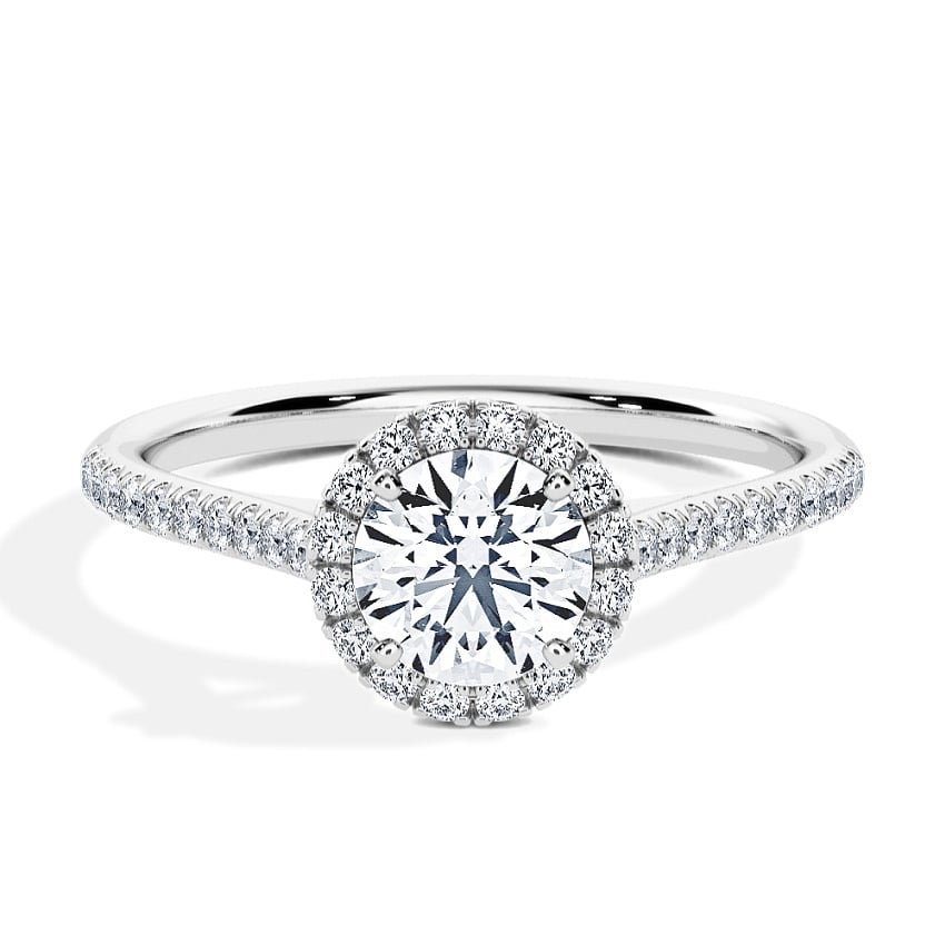 Engagement Ring White Gold - 0.84ct Diamonds - Model N°3408 Brilliant, Halo, Pavé