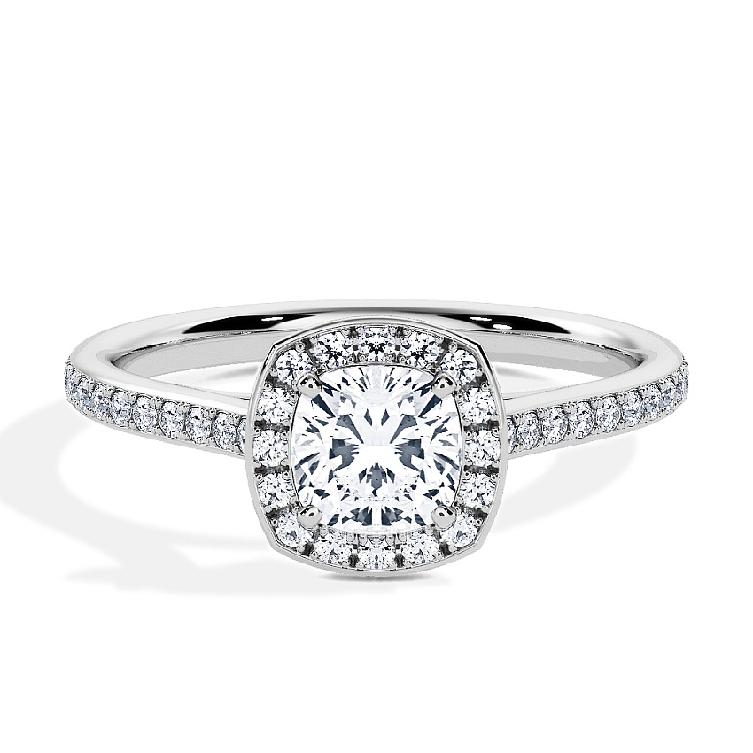 Engagement Ring Platinum - 0.84ct Cushion - Model N°3409, Halo, Pavé Engagement Ring Platinum - 0.84ct Cushion - Model N°3409, Halo, Pavé