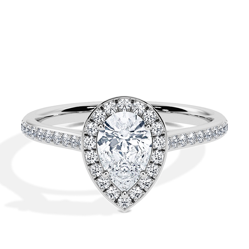 Engagement Ring Platinum - 0.62ct Pear - Model N°3409, Halo, Pavé Engagement Ring Platinum - 0.62ct Pear - Model N°3409, Halo, Pavé