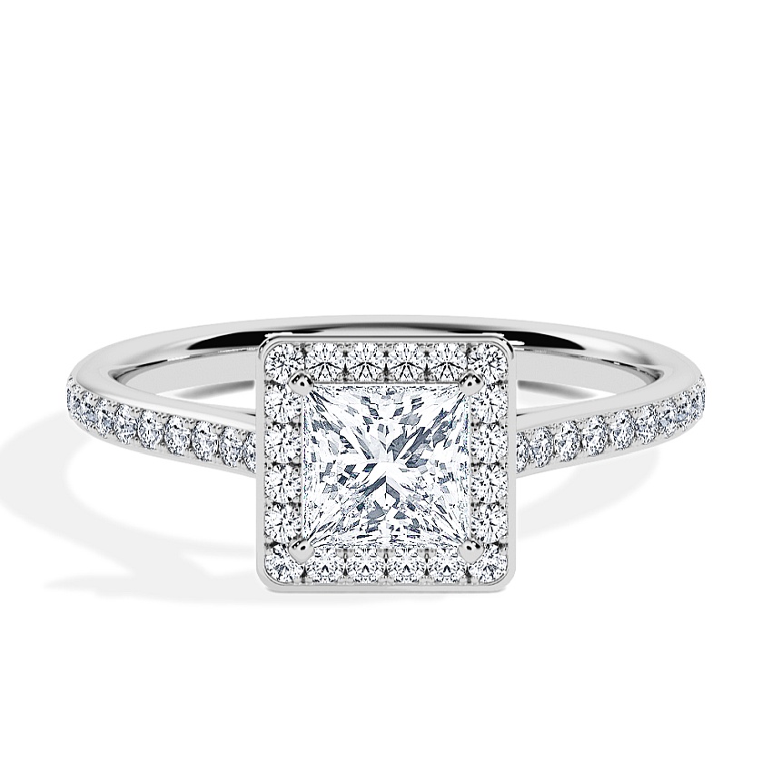 Engagement Ring Platinum - 0.62ct Princess - Model N°3409, Halo, Pavé Engagement Ring Platinum - 0.62ct Princess - Model N°3409, Halo, Pavé