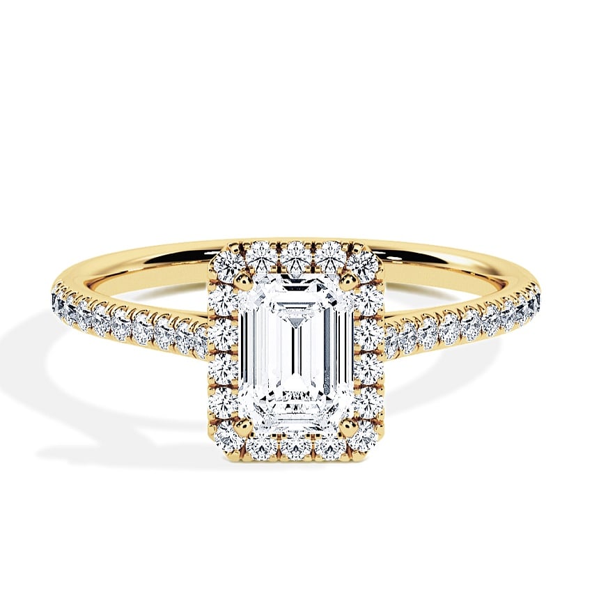 Engagement Ring Yellow Gold - 0.84ct Diamonds - Model N°3409 Emerald, Halo, Pavé