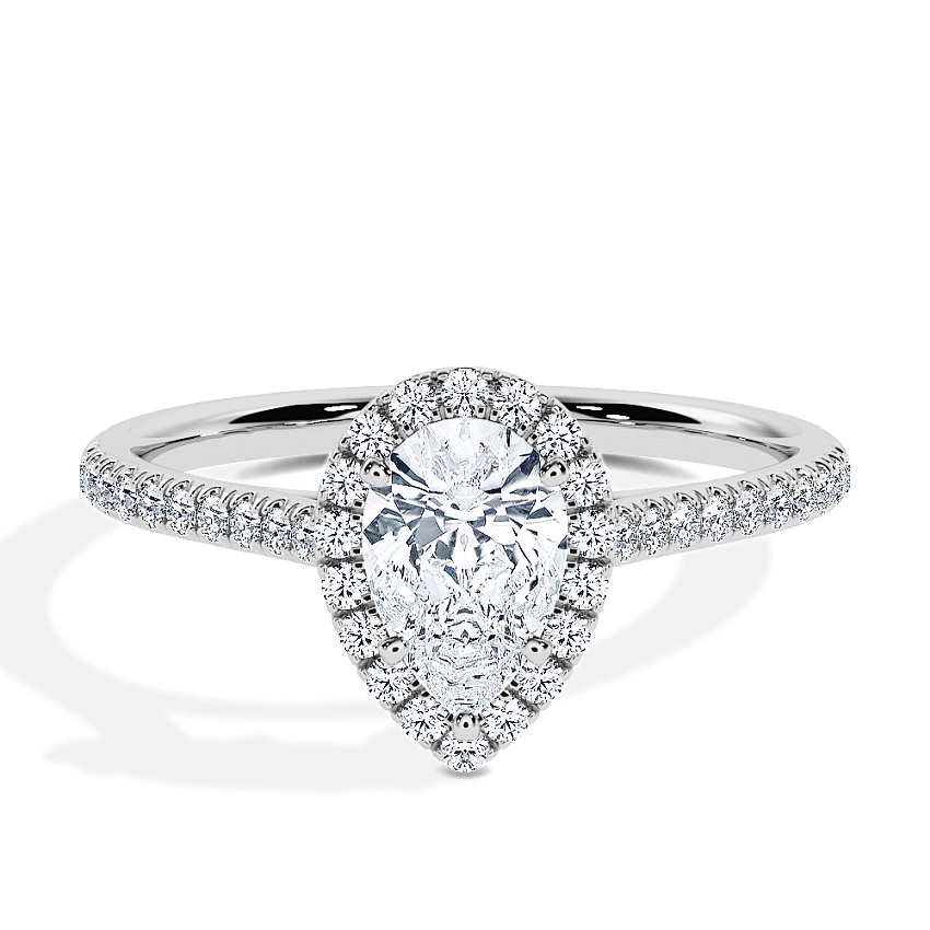 Engagement Ring Platinum - 0.62ct Pear - Model N°3409, Halo, Pavé Engagement Ring Platinum - 0.62ct Pear - Model N°3409, Halo, Pavé