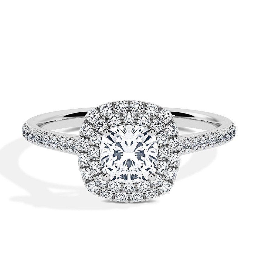 Engagement Ring Platinum - 1.04ct Cushion - Model N°3410, Halo, Pavé Engagement Ring Platinum - 1.04ct Cushion - Model N°3410, Halo, Pavé