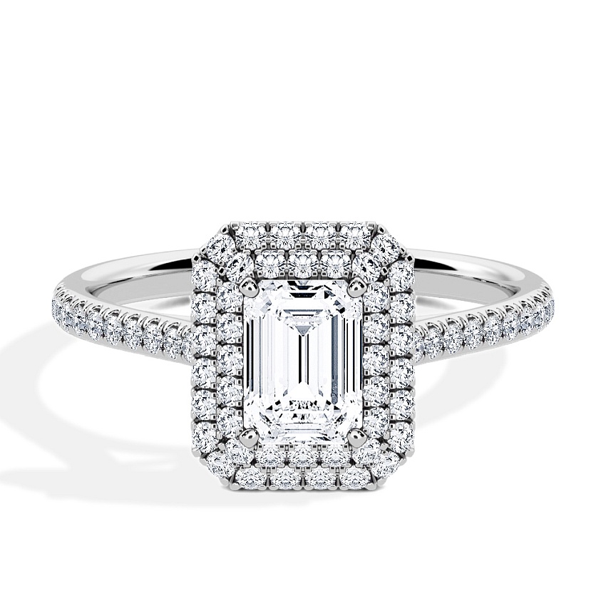 Engagement Ring Platinum - 0.80ct Emerald - Model N°3410, Halo, Pavé