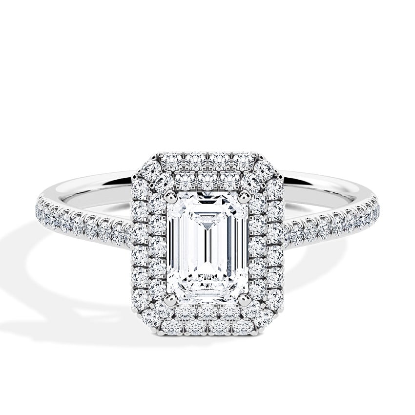 Engagement Ring White Gold - 1.04ct Diamonds - Model N°3410 Emerald, Halo, Pavé Engagement Ring White Gold - 1.04ct Diamonds - Model N°3410 Emerald, Halo, Pavé