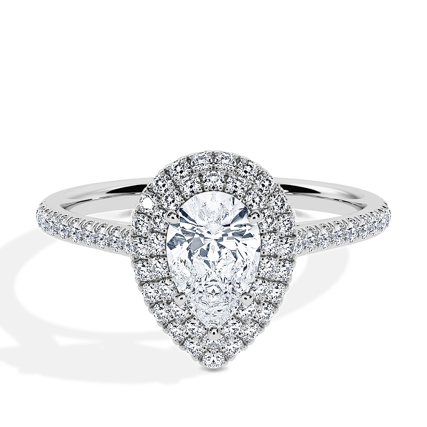 Engagement Ring Platinum - 0.80ct Pear - Model N°3410, Halo, Pavé Engagement Ring Platinum - 0.80ct Pear - Model N°3410, Halo, Pavé