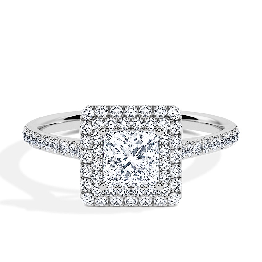Engagement Ring Platinum - 0.80ct Princess - Model N°3410, Halo, Pavé Engagement Ring Platinum - 0.80ct Princess - Model N°3410, Halo, Pavé