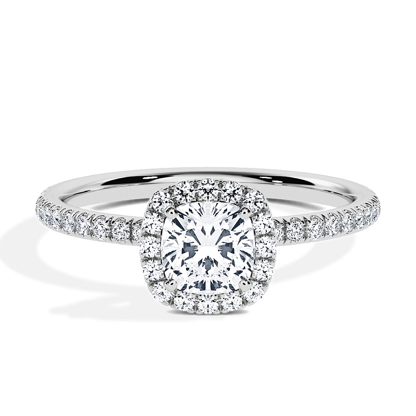 Engagement Ring Platinum - 1.00ct Cushion - Model N°3411, Halo, Pavé Engagement Ring Platinum - 1.00ct Cushion - Model N°3411, Halo, Pavé
