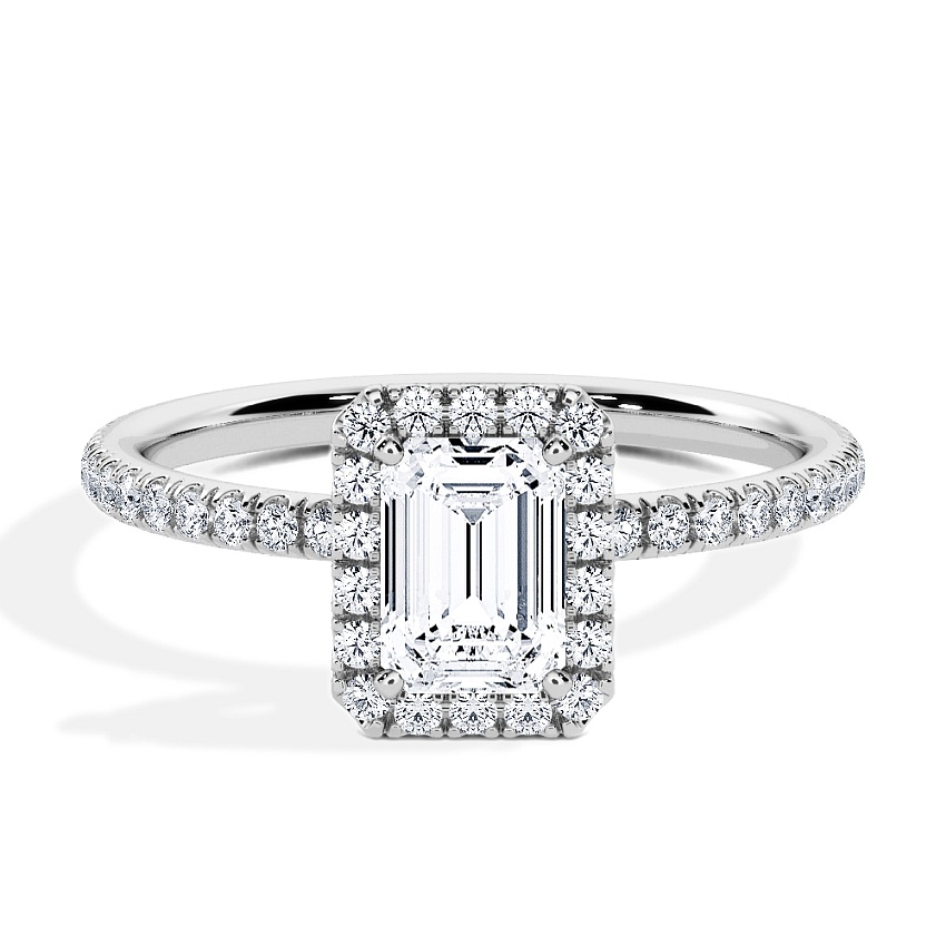 Engagement Ring Platinum - 0.78ct Emerald - Model N°3411, Halo, Pavé Engagement Ring Platinum - 0.78ct Emerald - Model N°3411, Halo, Pavé