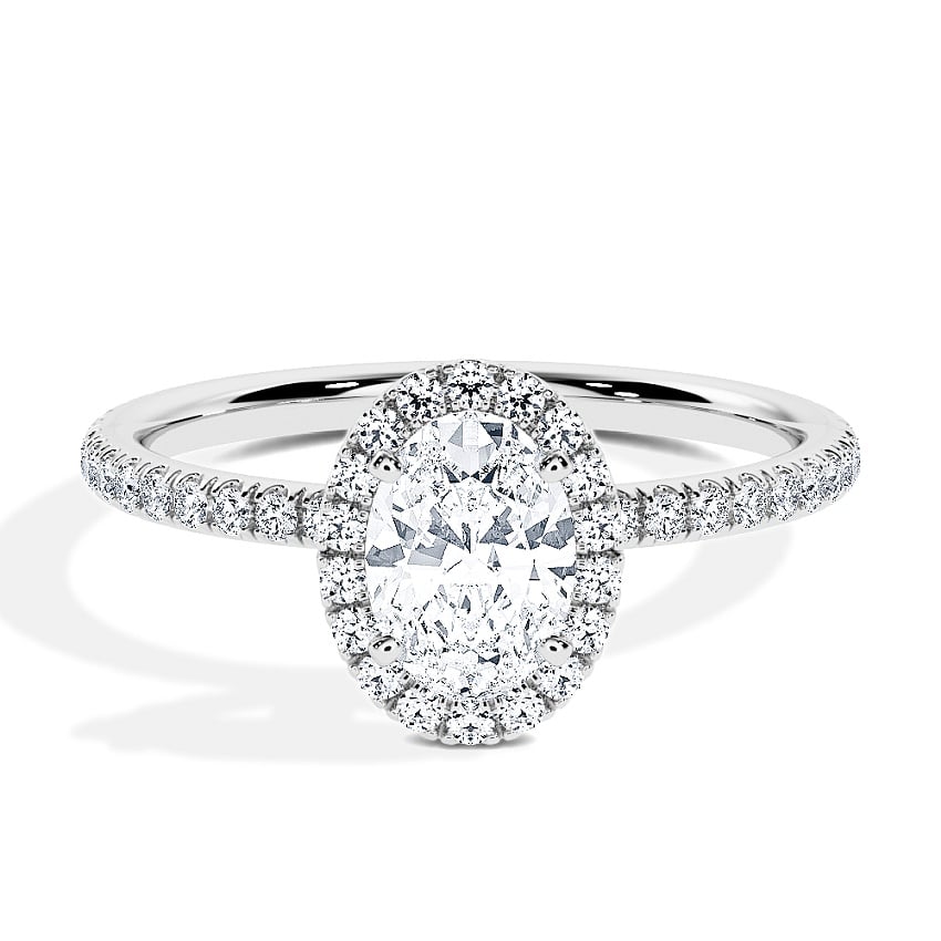 Engagement Ring White Gold - 1.00ct Diamonds - Model N°3411 Oval, Halo, Pavé Engagement Ring White Gold - 1.00ct Diamonds - Model N°3411 Oval, Halo, Pavé